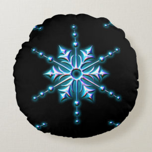 Ice Blue Christmas Star Weihnachten Rundes Kissen