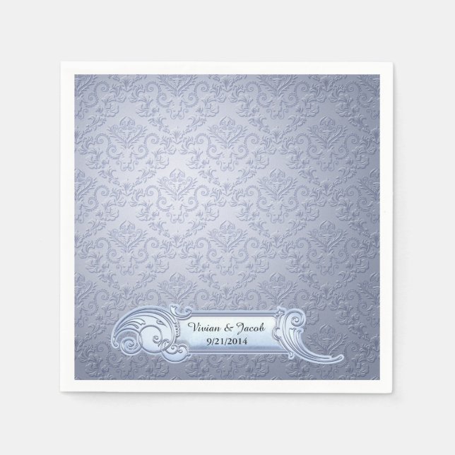 Ice Blue Damask Custom Wedkins Serviette (Vorderseite)