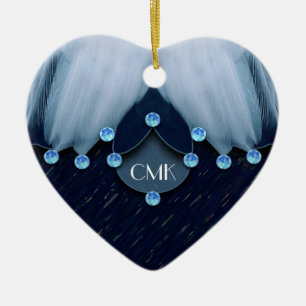 Ice Blue Diamonds and Feathers Keramikornament