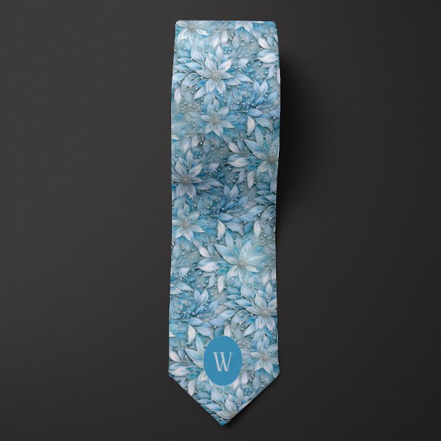 Ice Blue Floral Monogram Krawatte (Von Creator hochgeladen)