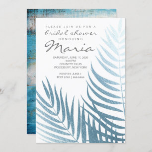 Ice Blue Foil Palm Blätter Brautparty Einladung