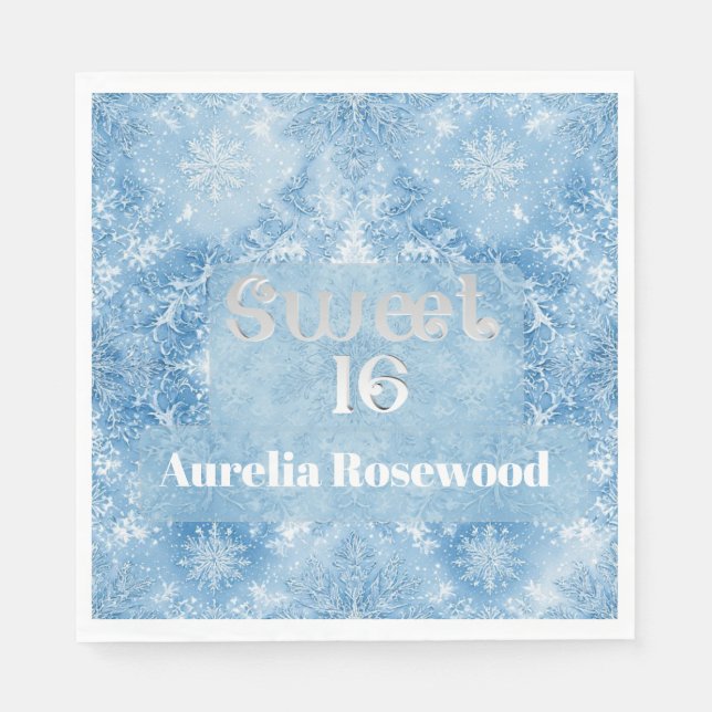 Ice Blue Frost Fairytale Winter Snow Sweet 16 Chic Serviette (Vorderseite)