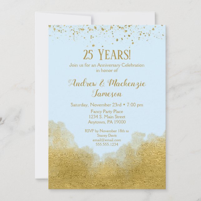 Ice Blue Gold Confetti Anniversaire Invitation (Devant)