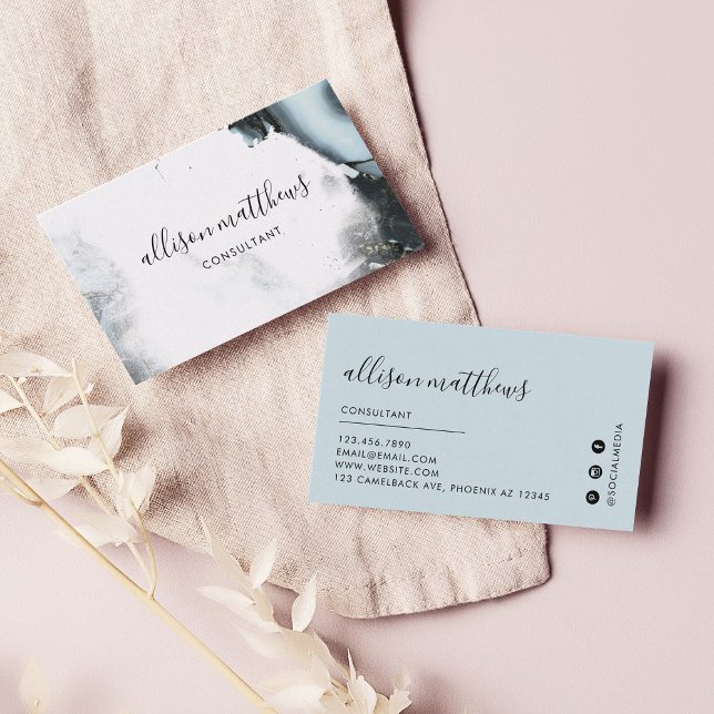 Ice Blue Gray Black Marble Hintergrund Social Medi Visitenkarte (Ice Blue Gray Black Marble Background Social Media Business Card)