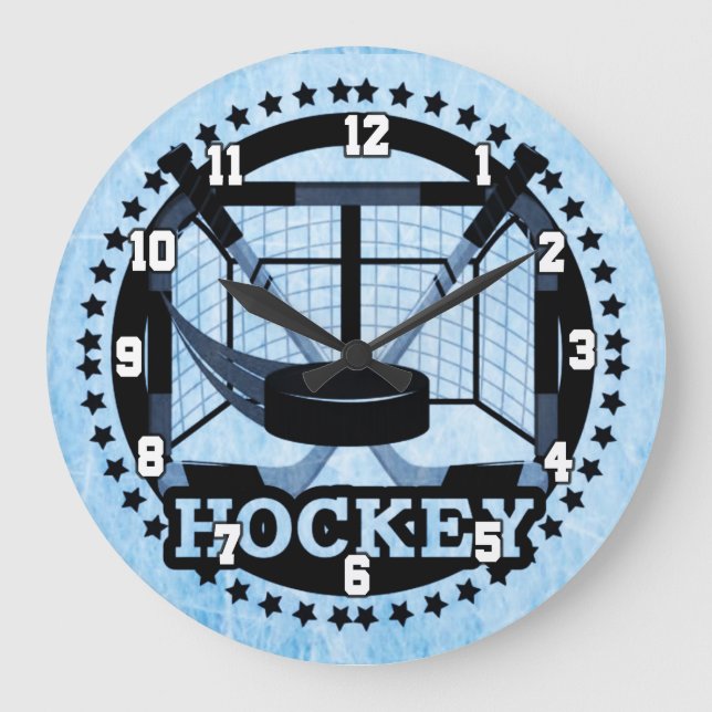 Ice Blue Hockey Große Wanduhr (Vorderseite)