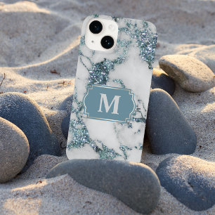 Ice Blue Imitats Marble Glitzer Monogram Case-Mate iPhone 14 Hülle