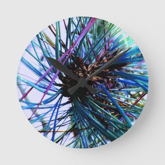 Ice Blue Monkey Puzzle Tree Runde Wanduhr (Vorderseite)