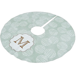 Ice Blue Polka Dot Monogram, Initial Tree Skirt Polyester Weihnachtsbaumdecke