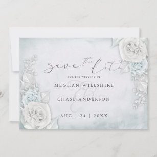 Ice Blue Shimmery Rose Save the Date