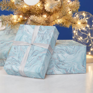 Ice Blue Silver Marble Glitz Geschenkpapier