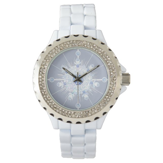 Ice Blue Snowflake Armbanduhr (Vorderseite)