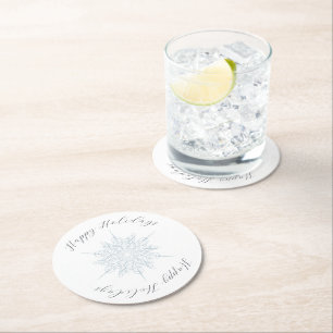 Ice Blue Snowflake Happy Holidays Weihnachten Runder Pappuntersetzer