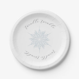 Ice Blue Snowflake Twinkle Twinkle Pappteller