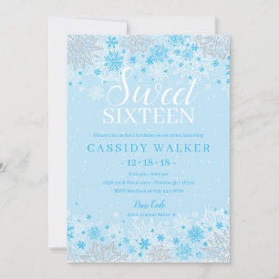 Ice Blue Snowflake Winter Wonderland 16 . Geburtst Einladung