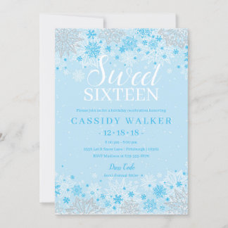 Ice Blue Snowflake Winter Wonderland 16 . Geburtst Einladung