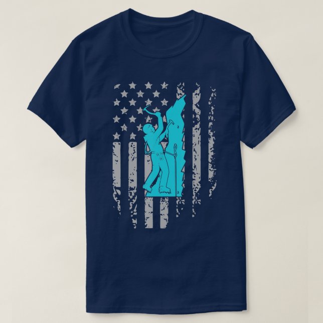 Ice Climbing American Flag Patriotic Winter Sports T-Shirt (Design vorne)