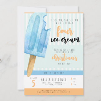 Ice Cream 4th Birthday Party Invitation