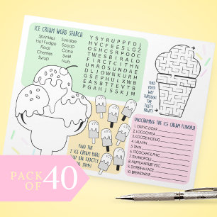 Ice Cream Activity Sheets für Kinderpackungen mit Notizblock