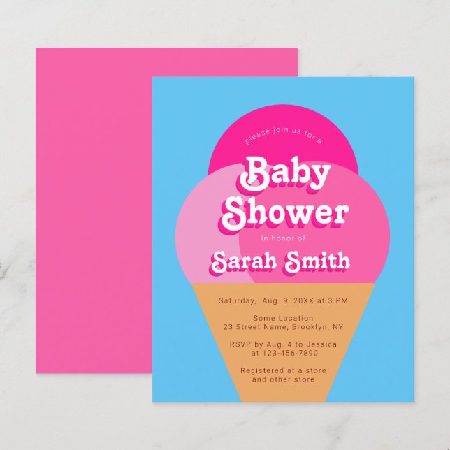 Ice Cream Baby Dusche Rosa Kone Einladung (Vorne/Hinten)