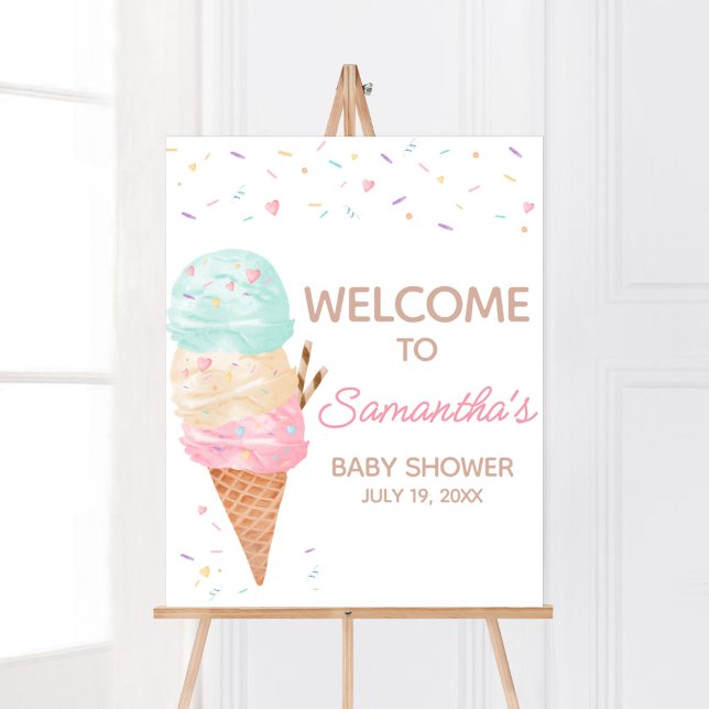 Ice Cream Baby Dusche Willkommen Poster (Ice Cream Sprinkled with Love Baby Shower Welcome Sign)