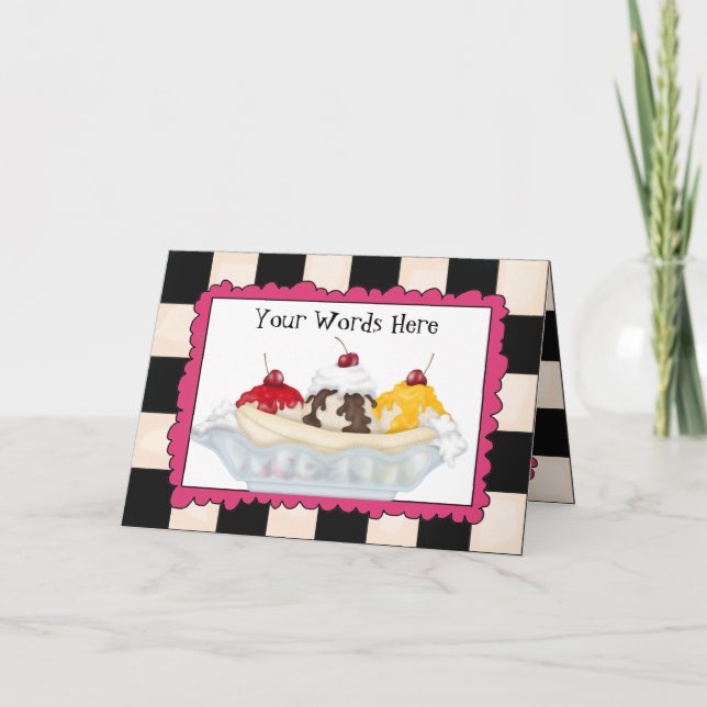 Ice Cream Banana Split Grußkarte hinzufügen Worte Karte (Vorderseite)