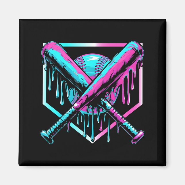 Ice Cream Baseball Drip Home Plate Bats Cool For B Magnet (Vorne)