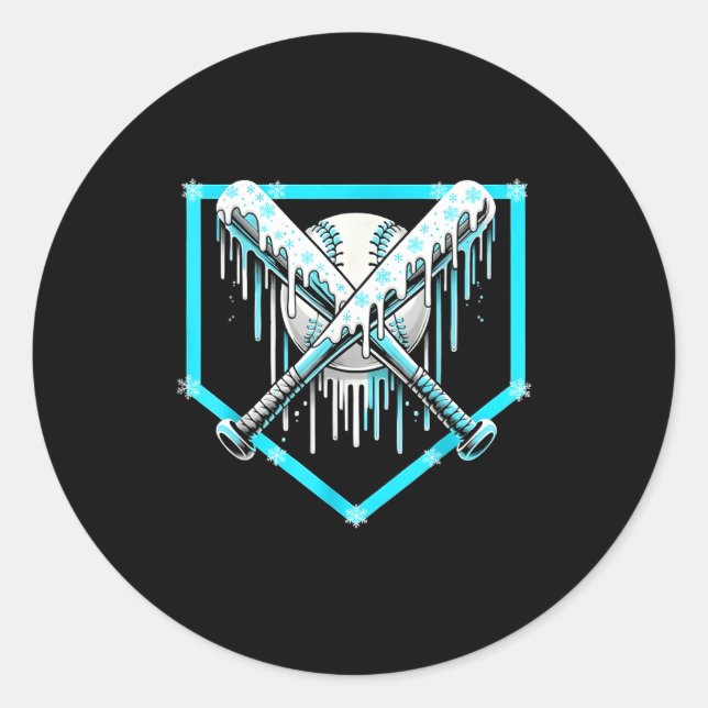 Ice Cream Baseball Drip Home Plate Bats Cool For B Runder Aufkleber (Vorderseite)