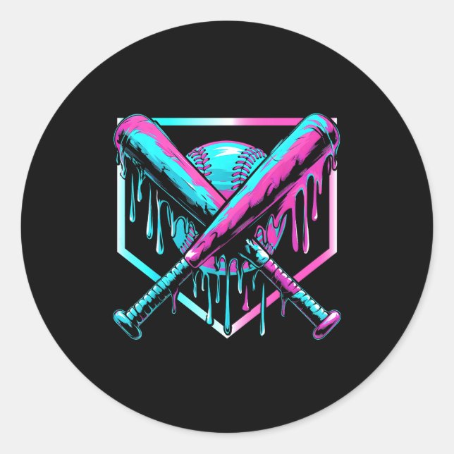 Ice Cream Baseball Drip Home Plate Bats Cool For B Runder Aufkleber (Vorderseite)