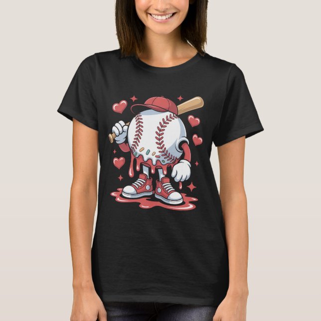 Ice Cream Baseball Drip Melting Character Art Ice  T-Shirt (Vorderseite)