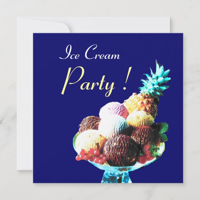 ICE CREAM BIRTHDAY PARTY, blau Einladung (Vorderseite)