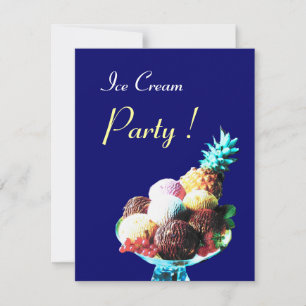 ICE CREAM BIRTHDAY PARTY, blau Einladung