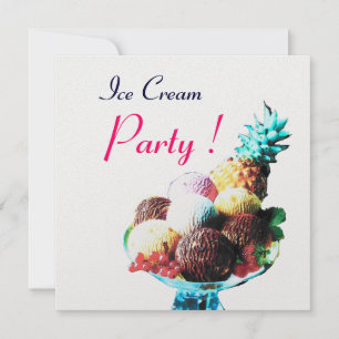 ICE CREAM BIRTHDAY PARTY, weißes Eis, metallisch Einladung