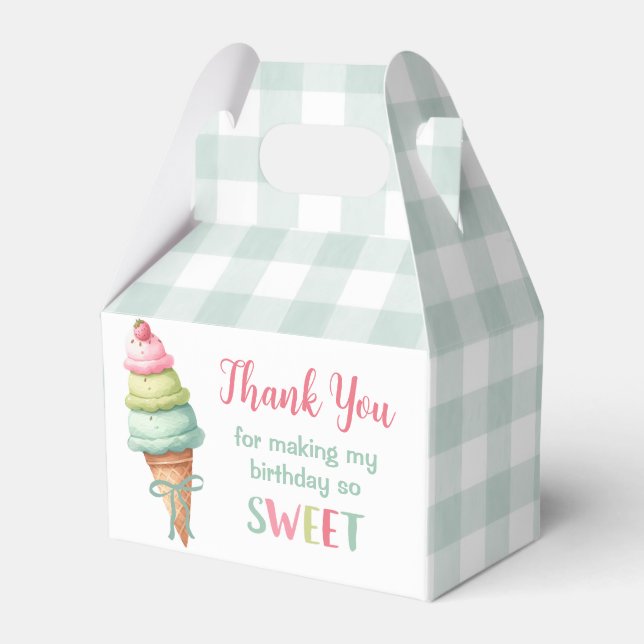 Ice Cream Blue Bow Gingham Birthday Party Geschenkschachtel (Vorderseite)