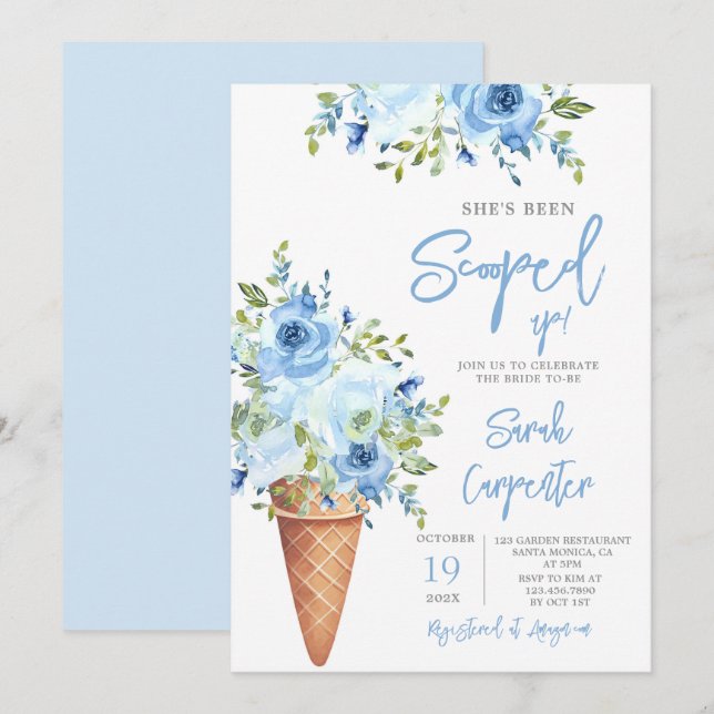 Ice Cream Blue Floral Brautparty Einladung (Vorne/Hinten)