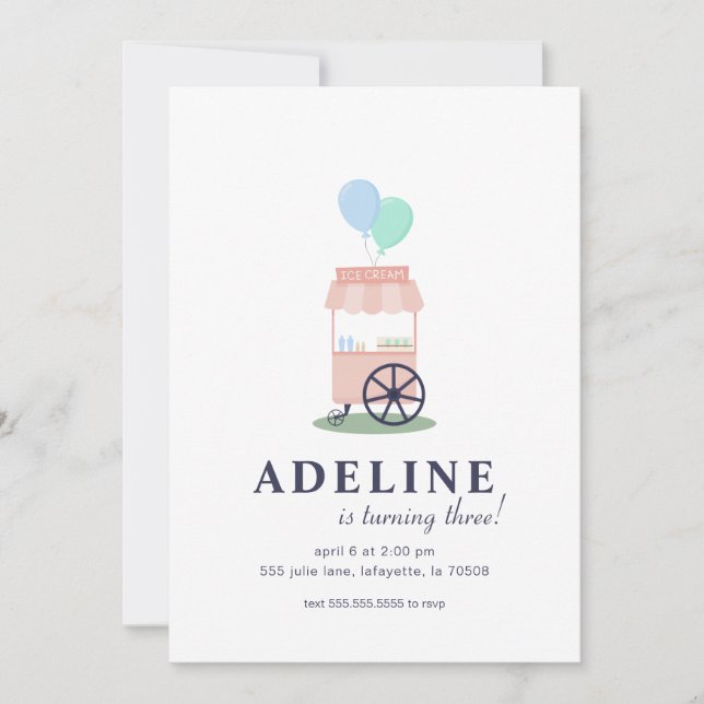 Ice Cream Cart Birthday Party Invitation Einladung (Vorderseite)