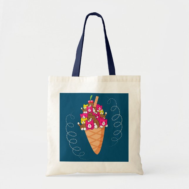 Ice Cream Cat Dairy Food Sundae Gelato Kitty Meow Tragetasche (Vorne)
