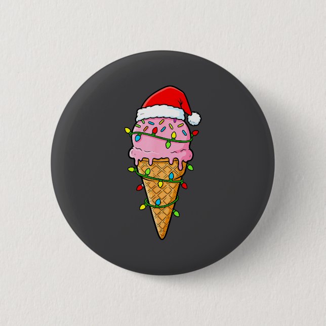 Ice Cream Cone Christmas Lights Santa Hat Food Xma Button (Vorderseite)