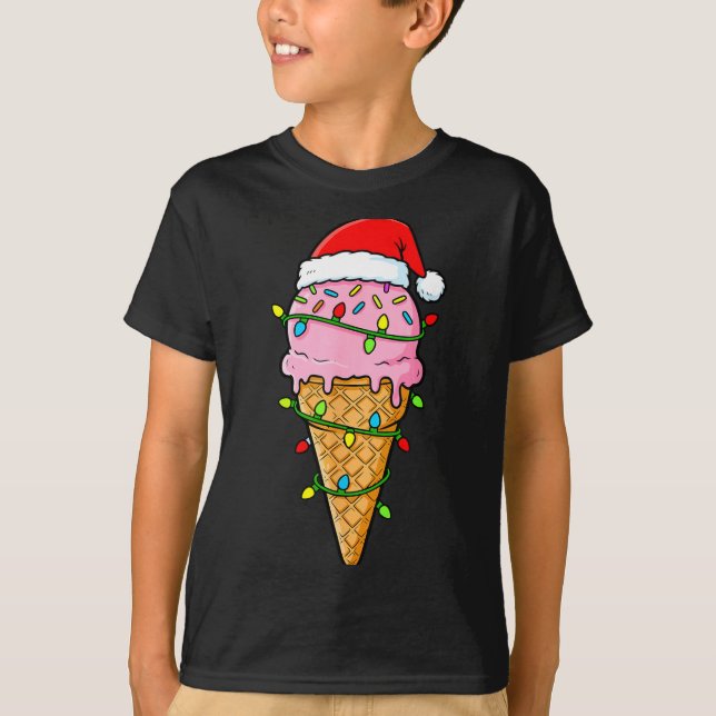 Ice Cream Cone Christmas Lights Santa Hat Food Xma T-Shirt (Vorderseite)