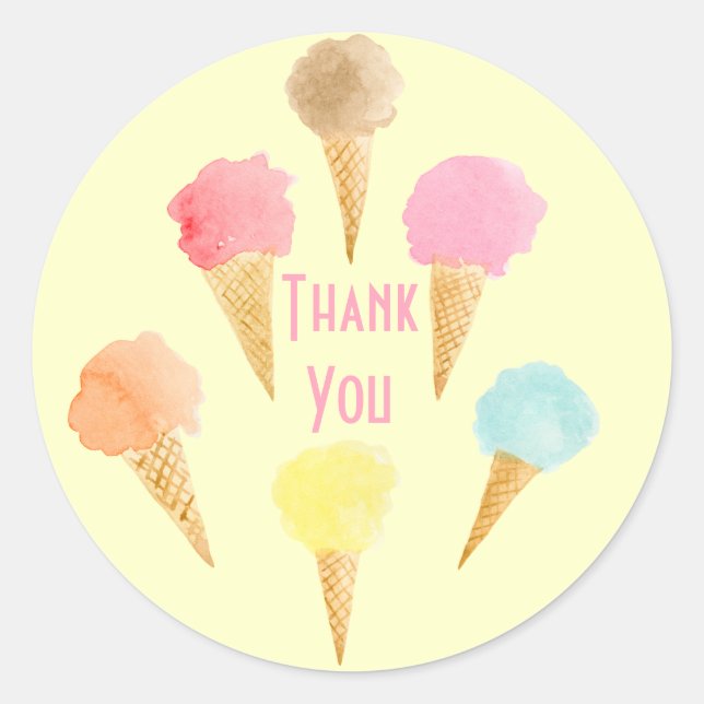 Ice Cream Cone Muster Gelb Editierbar Vielen Dank Runder Aufkleber (Vorderseite)