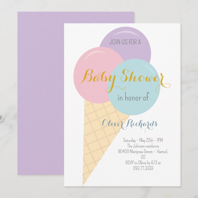 Ice Cream Cone Scoop Kinderdusche Einladung (Vorne/Hinten)