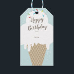 Ice cream Cone Script Happy Birthday Geschenkanhänger<br><div class="desc">A fun whimsical kids birthday gift tag featuring hand drawn drippy ice cream cone and rainbow sprinkles.</div>