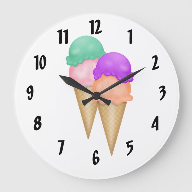 Ice Cream Cones Große Wanduhr (Vorderseite)