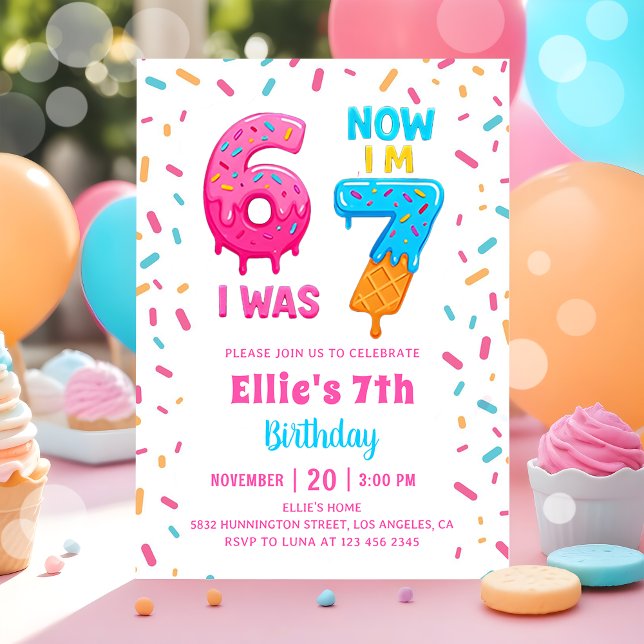 Ice Cream Donut Six Seven Girl Birthday Invitation Einladung (Von Creator hochgeladen)