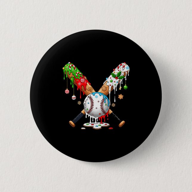 Ice Cream Drip Baseball Christmas Xmas Pajama Kids Button (Vorderseite)