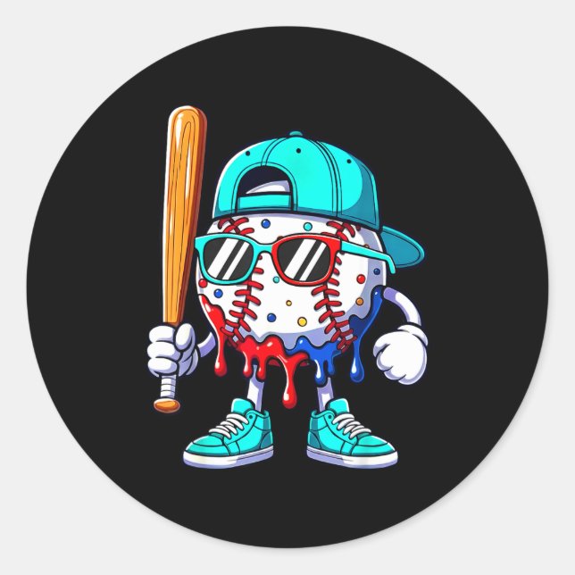Ice Cream Drip Baseball Sts Baseball Lifestyle Boy Runder Aufkleber (Vorderseite)