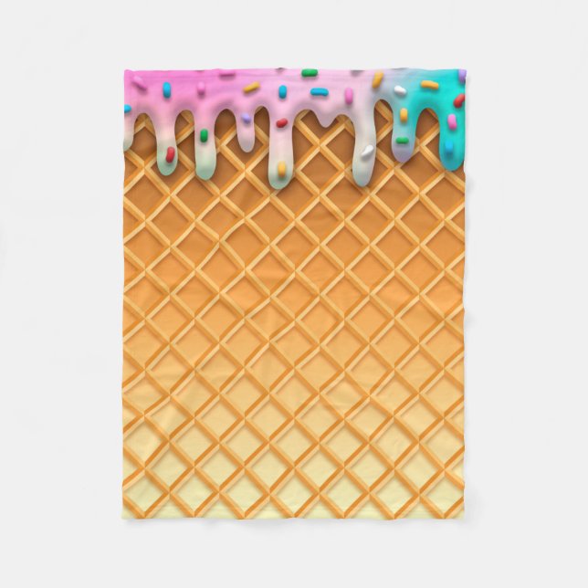 Ice Cream Drip Waffle Cone Pink With Sprinkles Fleecedecke (Vorderseite)