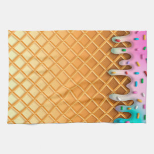 Ice Cream Drip Waffle Cone Pink With Sprinkles Geschirrtuch
