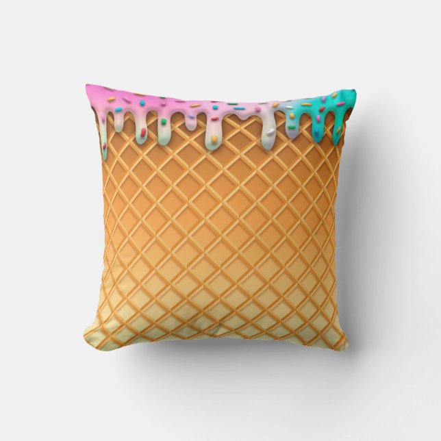 Ice Cream Drip Waffle Cone Pink With Sprinkles Kissen (Vorderseite)