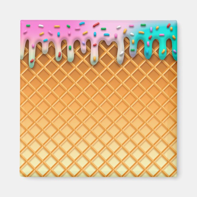Ice Cream Drip Waffle Cone Pink With Sprinkles Magnet (Vorne)