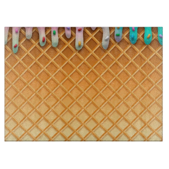 Ice Cream Drip Waffle Cone Pink With Sprinkles Schneidebrett (Vorderseite)